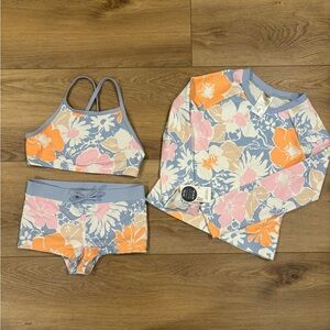 3 piece Girls Floral Swim Set - bikini and long sleeve size 7